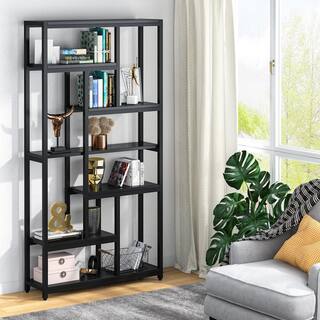 TRIBESIGNS WAY TO ORIGIN Obie 78.7 In. Modern Black Wood 10-Shelf Bookcase with Open Back 7-Tier Display Shelves Organizer for Home Office HD-GGU0078