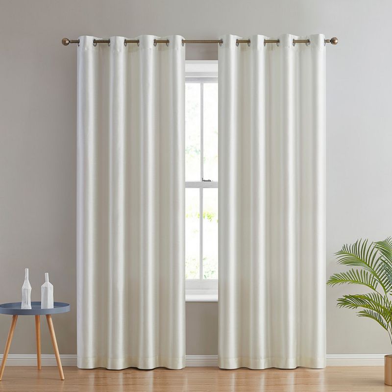 THD Duncan Faux Silk Semi Sheer Light Filtering Microfiber Lined Grommet Lightweight Window Curtains Drapery Bedroom， Dining Room and Living Room， 2 Panels