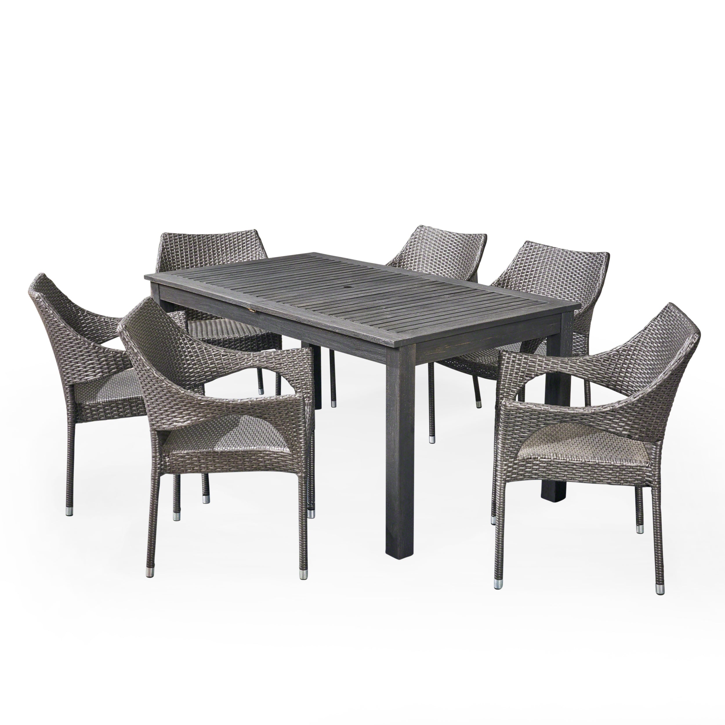 Kelly Outdoor Wood and Wicker Expandable Dining Set