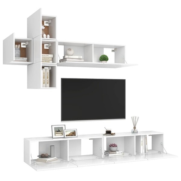 7 Piece TV Cabinet Set White Engineered Wood