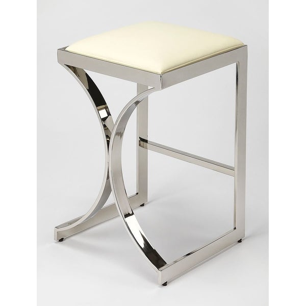 Offex Natalya Backless Counter Stool w/ Plush FauxLeather Seat， Silver - 14