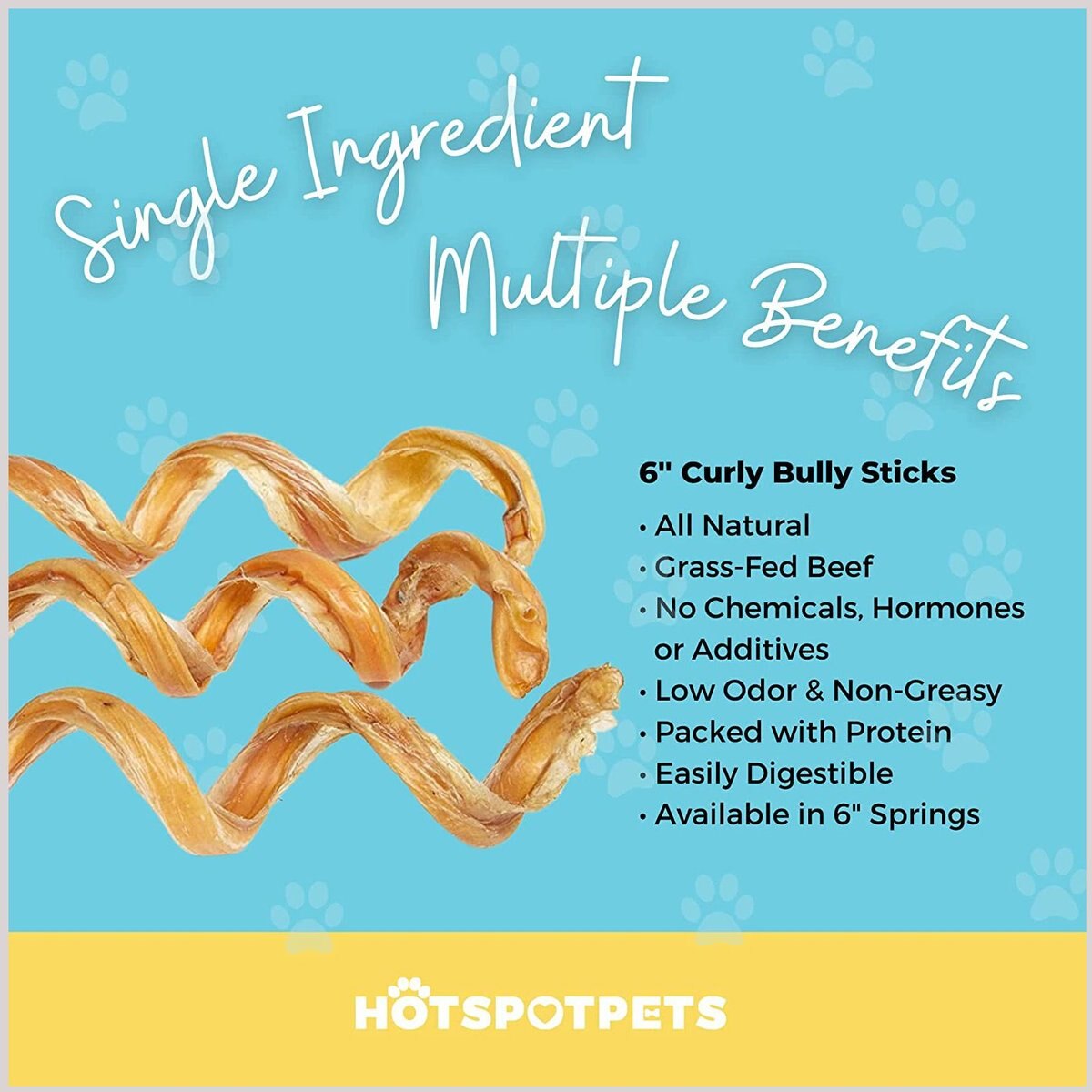 HOTSPOT PETS Curly Premium Bully Sticks Dog Treats， 5-7-in