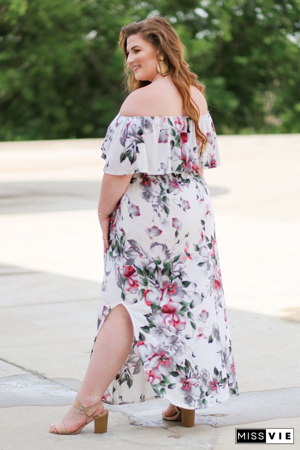 Off The Shoulder Floral Plus Size Maxi Dress