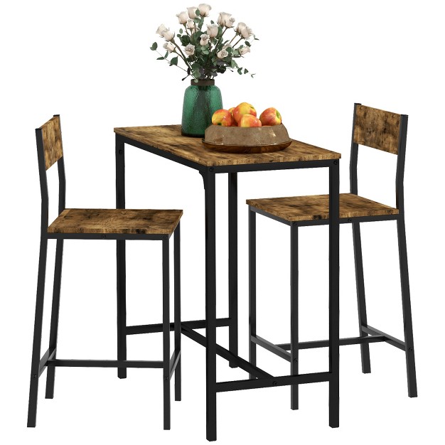 Homcom 3 Piece Industrial Dining Table Set Counter Height Bar Table amp Chairs Set For Small Space Dining Room