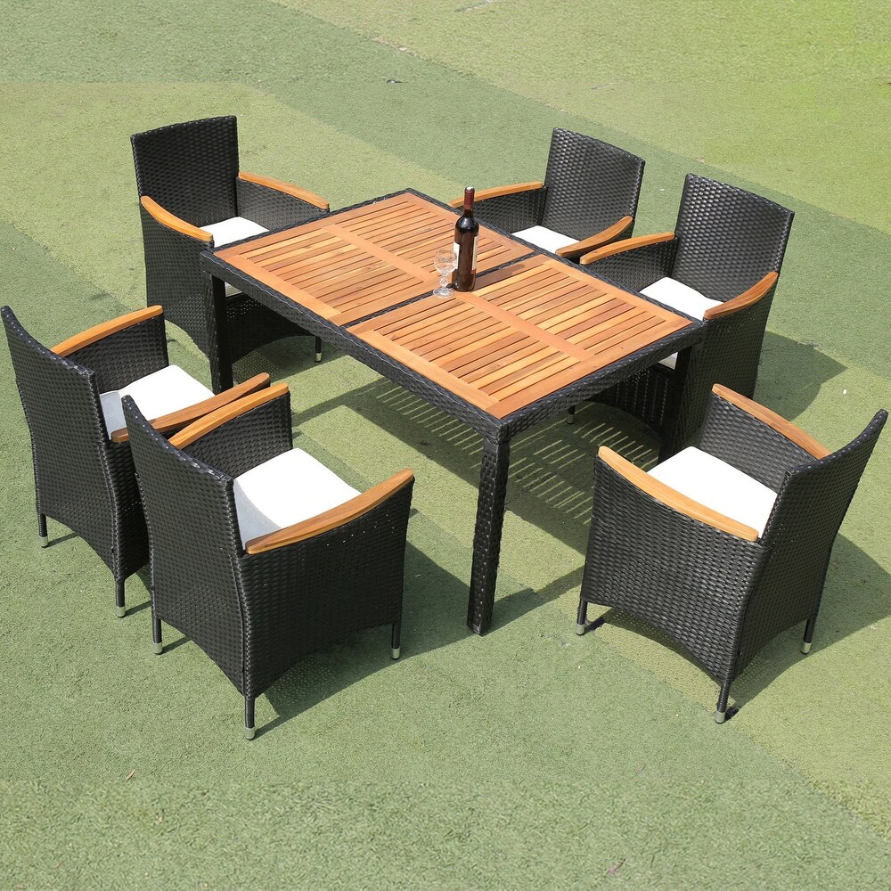 7 Pieces Patio Outdoor Wicker Rattan Dining Set with Cushions