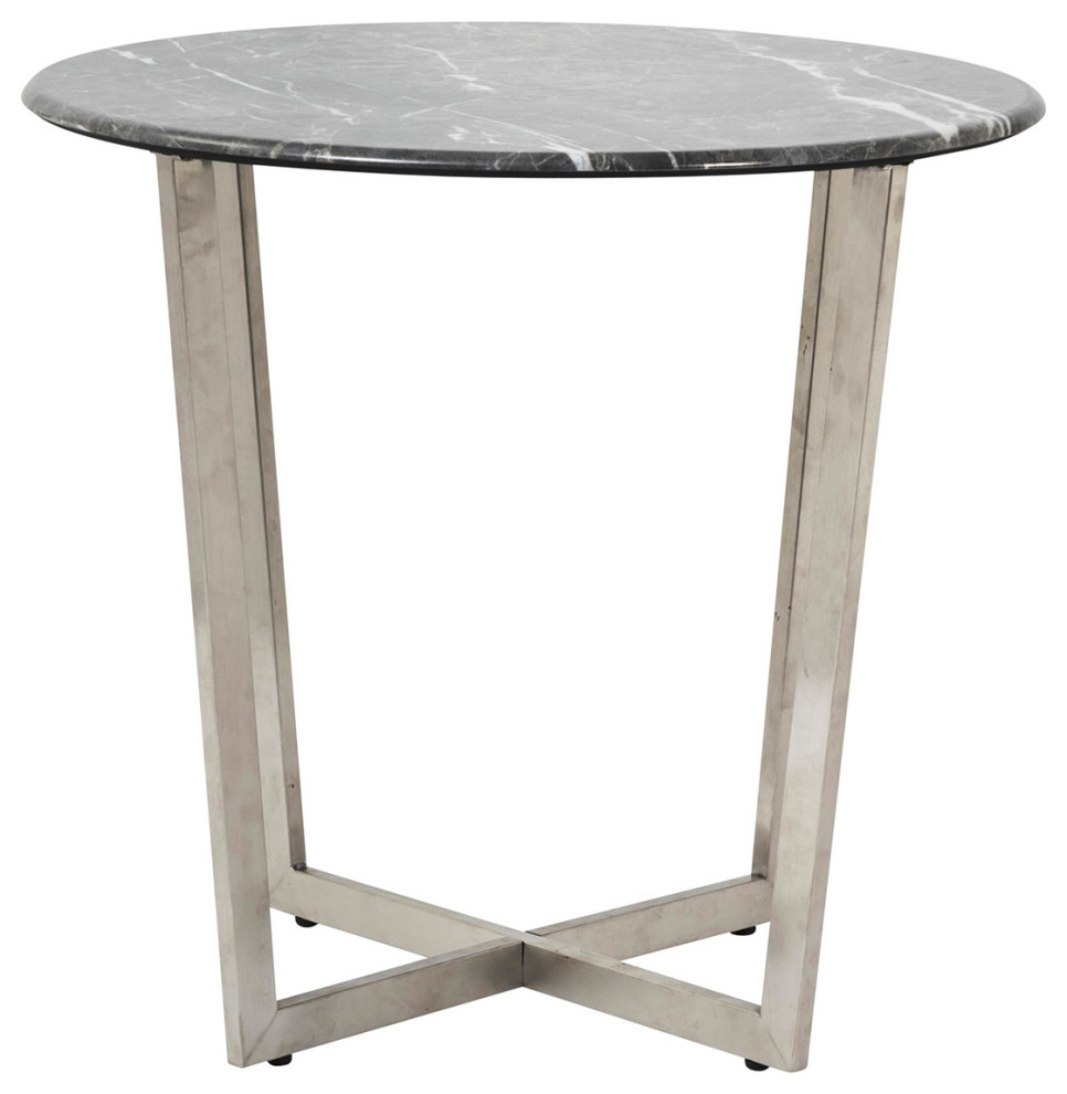 Llona 24 quotRound Side Table Marble Melamine with Stainless Steel Base   Contemporary   Side Tables And End Tables   by Euro Style  Houzz