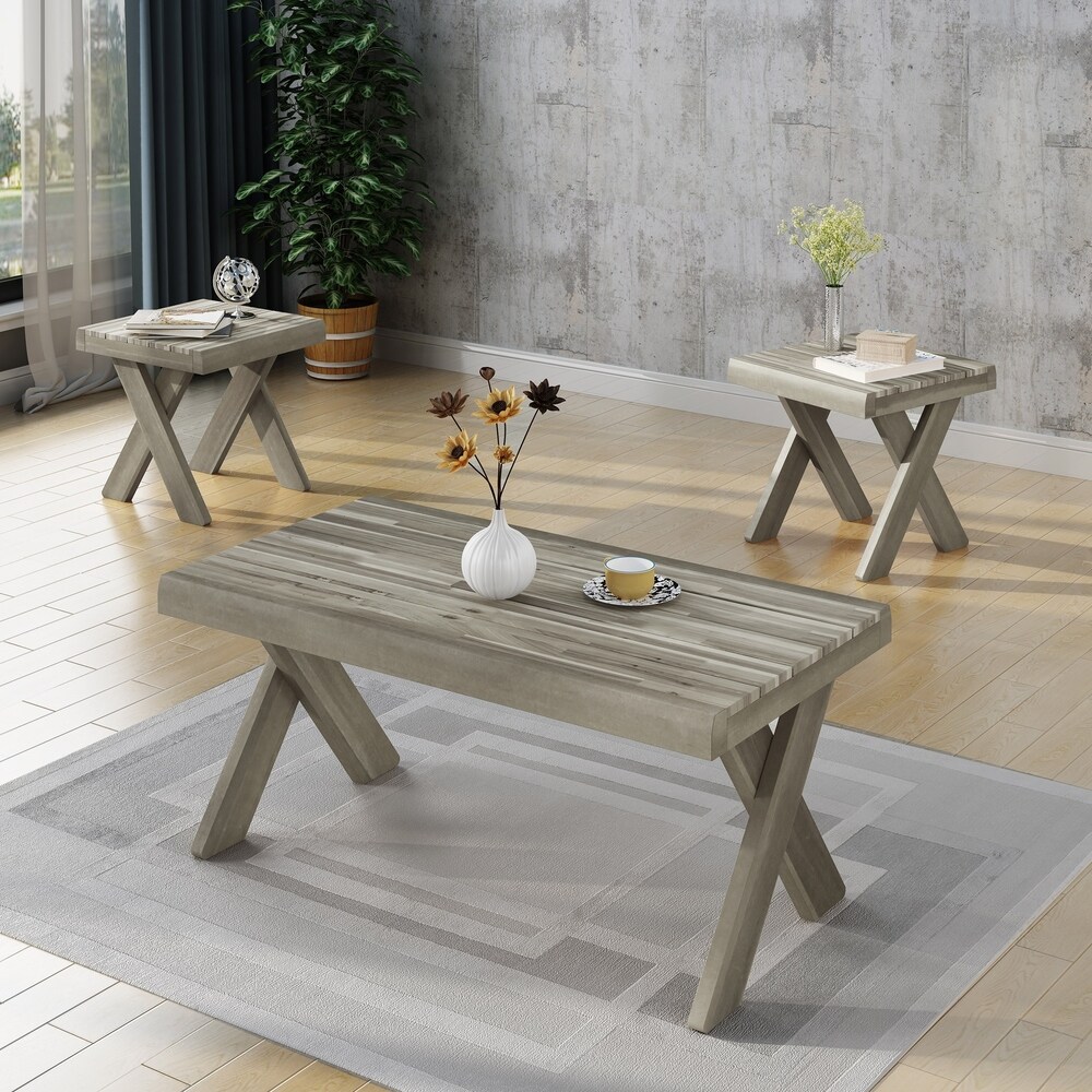 Esmeralda Indoor Farmhouse 3 piece Acacia Wood Table Set by Christopher Knight Home