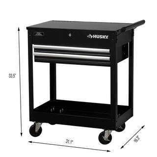 Husky 28 in. W x 16.3 in. D Standard Duty 2-Drawer Rolling Tool Utility Cart with Lift-Top in Gloss Black H2DMC