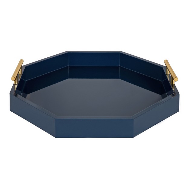 Kate And Laurel Lipton Octagon Decorative Tray With Metal Handles 18x18 Navy Blue