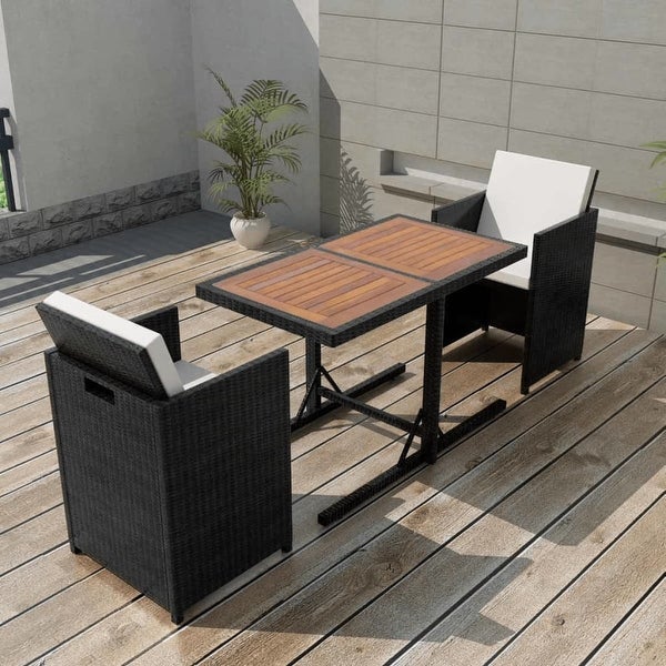 3 Piece Bistro Set with Cushions Poly Rattan Black - Overstock - 35108218