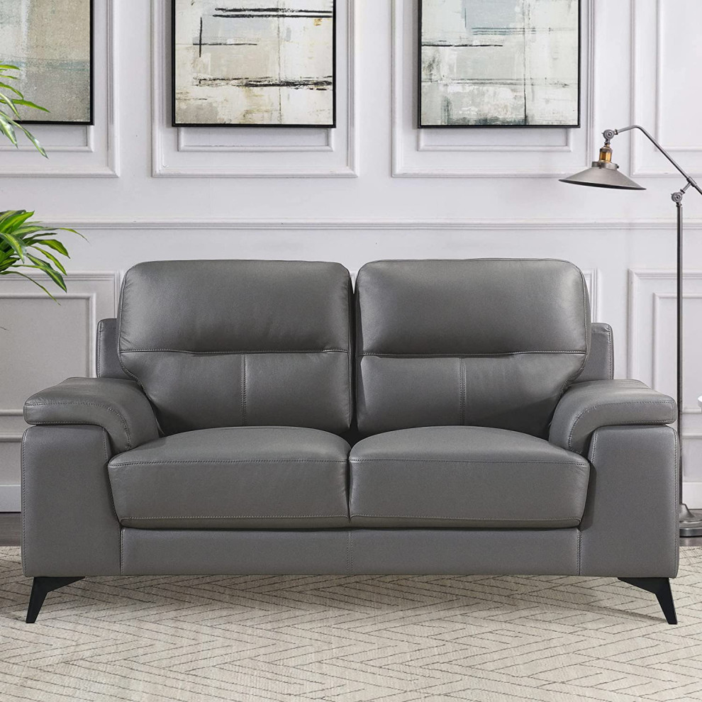 Modern Loveseat  Extra Padded Seat With Genuine Leather Upholstery   Contemporary   Loveseats   by Decor Love  Houzz