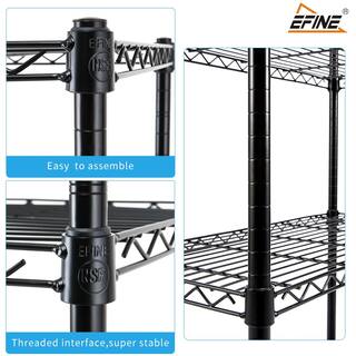 EFINE Black 4-Tier Rolling Carbon Steel Wire Garage Storage Shelving Unit with Casters (30 in. W x 50 in. H x 14 in. D) RL200-4W