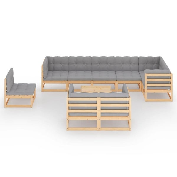 10 Piece Patio Lounge Set with Cushions Solid Pinewood - Overstock - 36226269