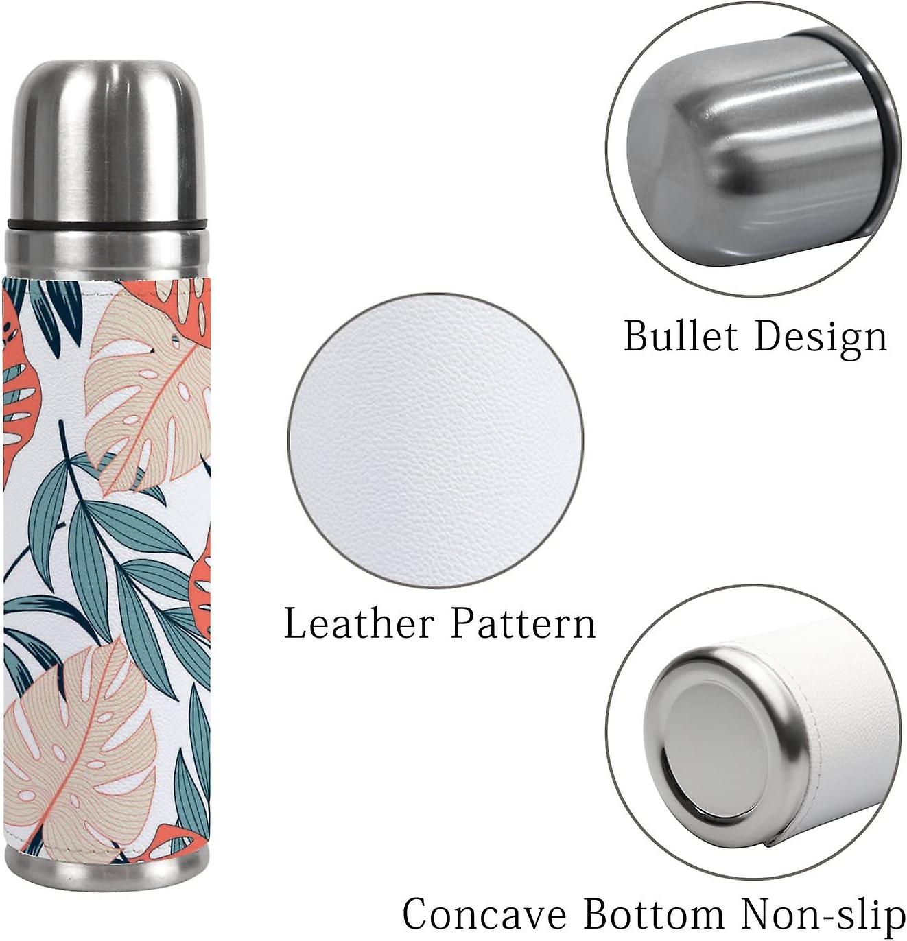 Insulated Mug Stainless Steel Water Bottle Tropical Plants And Leaves On White Vacuum Cup Travel Mug For Office