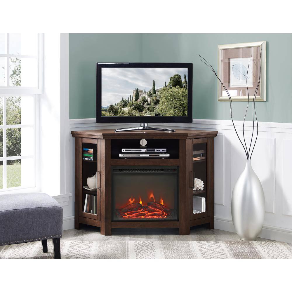 Walker Edison Furniture Company Traditional Brown Fireplace Corner Fireplace Entertainment Center HD48FPCRTB