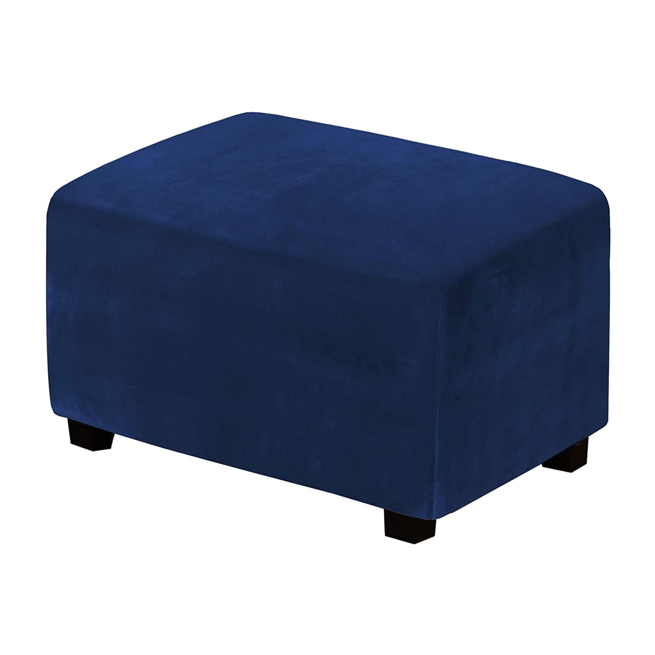 Enova Home One Piece Extra Large Removable Stretch Velvet Fabric Ottoman Slipcovers with Elastic Bottom (Dark Blue)