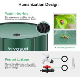 VIVOSUN 132 Gal. Collapsible Rain Barrel with wo Spigots and Overflow Kit in Green wal-RB-0003