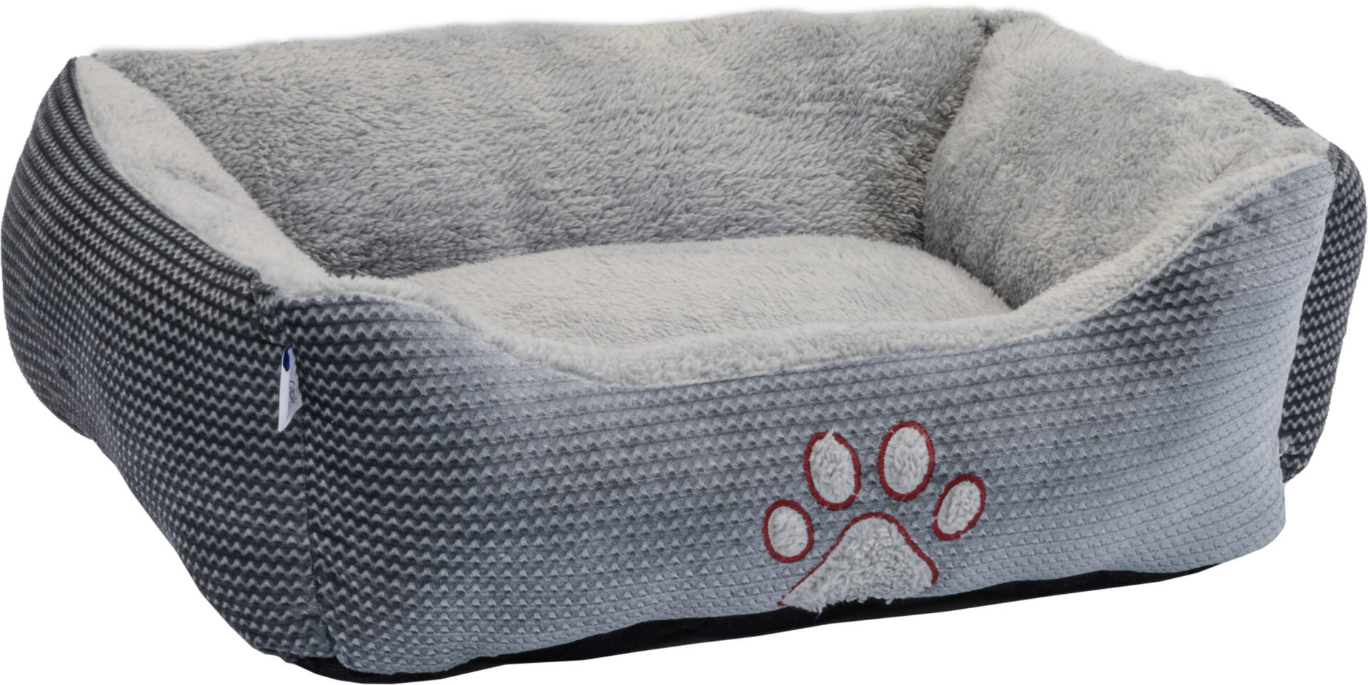 Cozy Pet Embroidered Paw Print Textured Lounger Box Pet Bed for Dogs