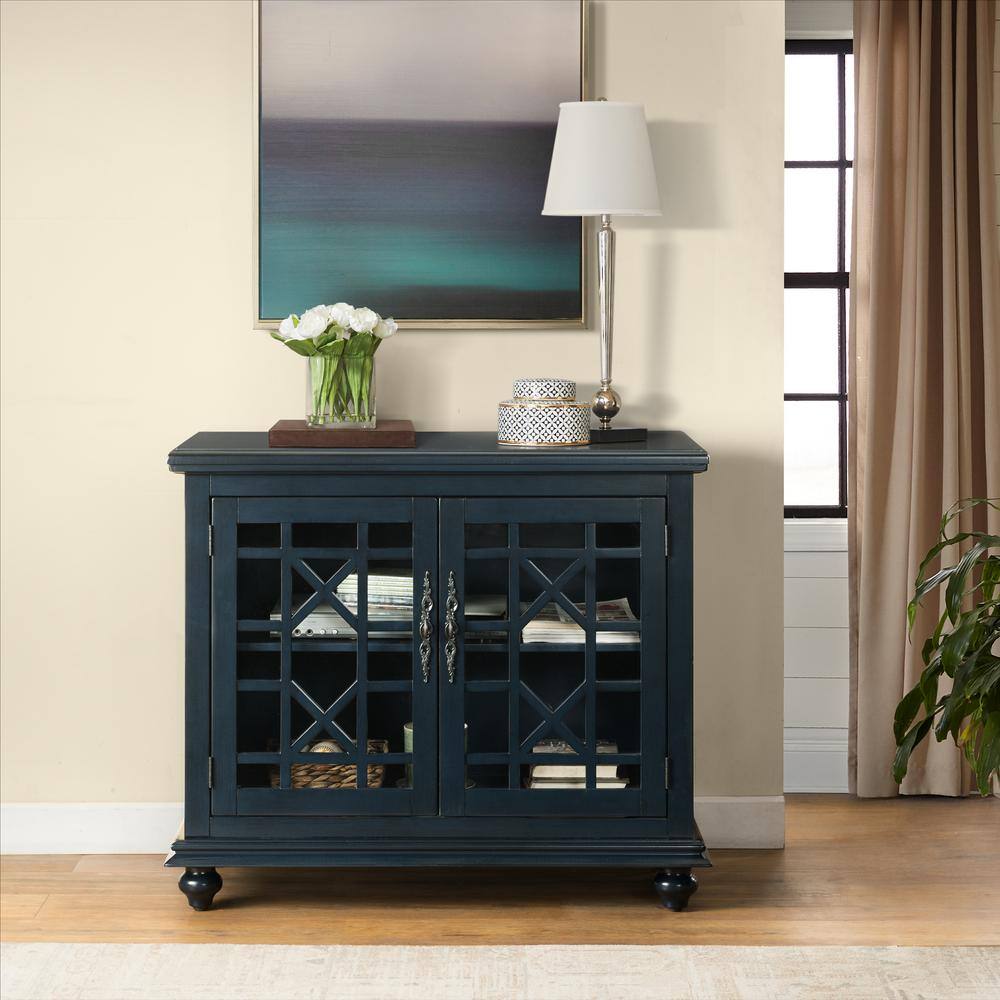 Martin Svensson Home Elegant Blue Glass TV Stand Fits TVs Up to 42 in. with Adjustable Shelves 91035