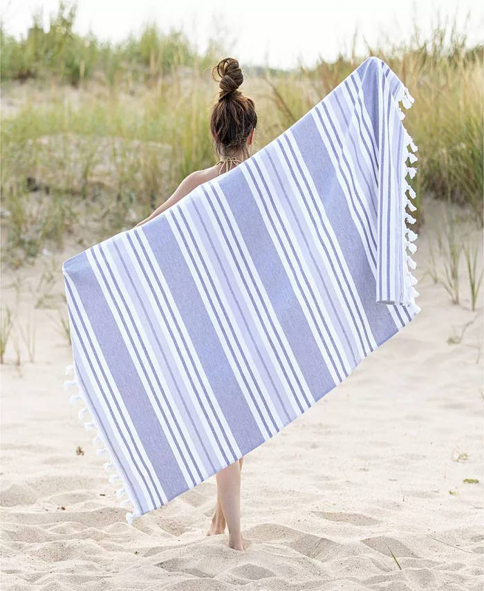 Superior Racer Stripe Fouta Beach Towel with Tassels