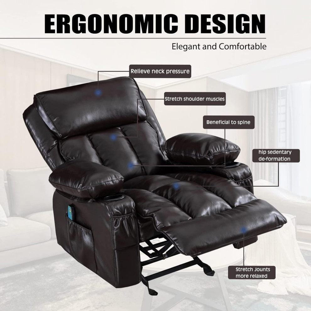 Modern Recliner  Extra Padded Faux Leather Seat Seat With Pillowed Arms  Brown   Modern   Recliner Chairs   by Decor Love  Houzz