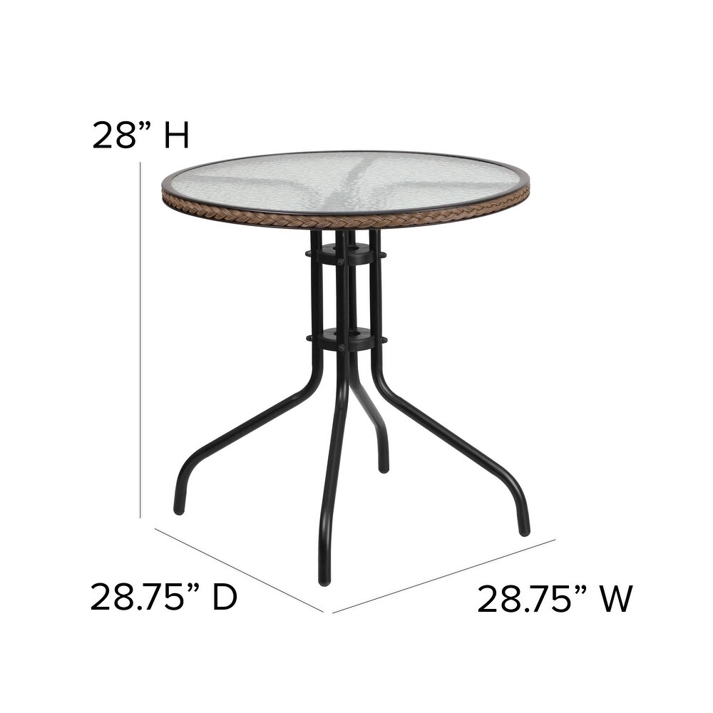 Round Tempered Glass/ Metal 28 inch Table with Rattan Edging