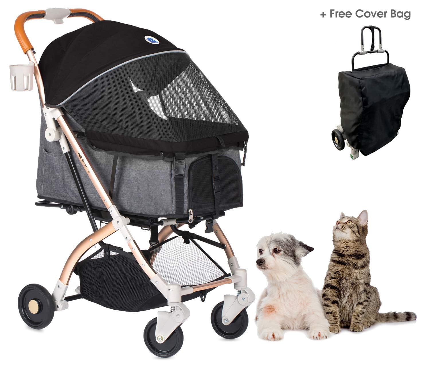 HPZ Rover Lite Travel Dog， Cat and Pet Stroller， Black