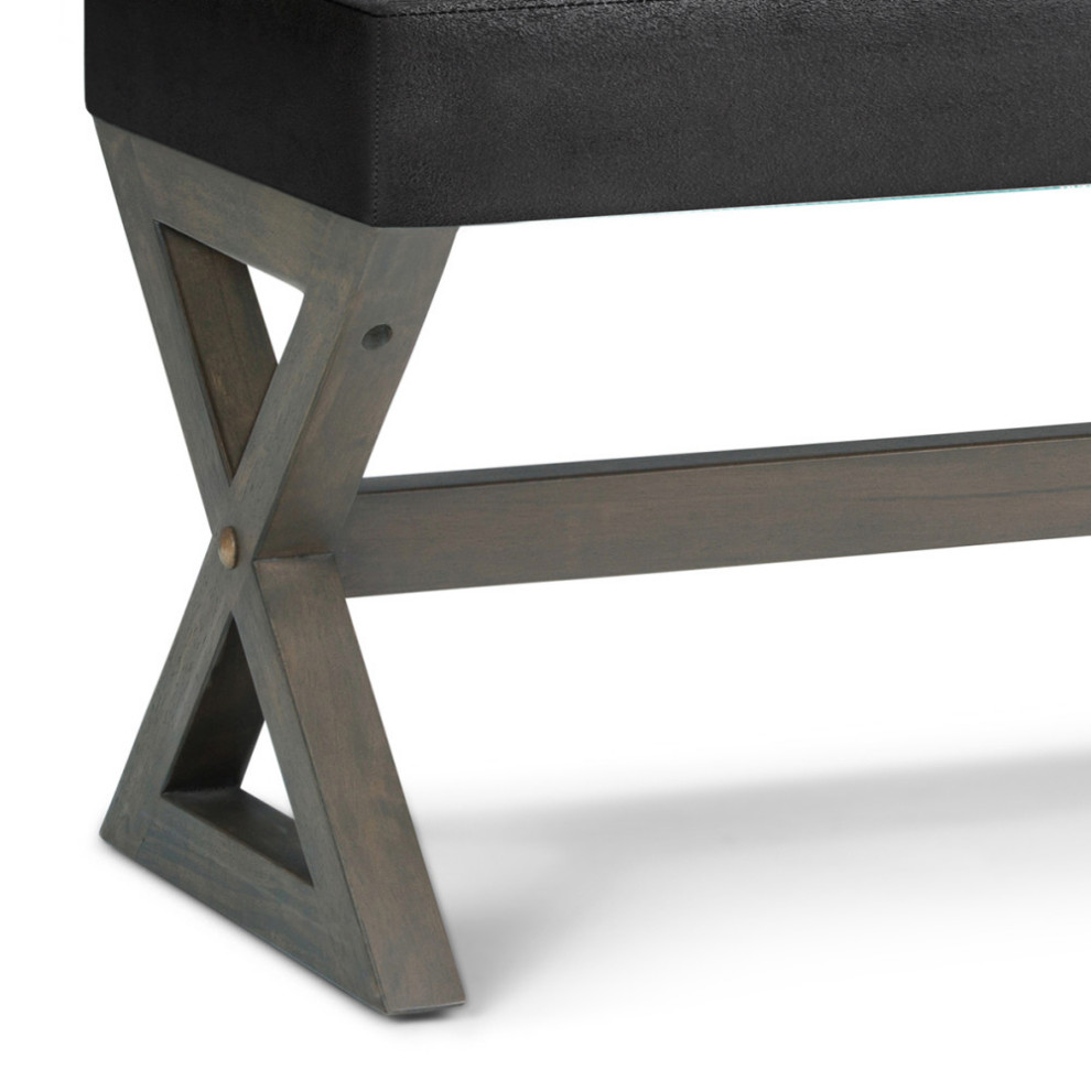 Salinger Large Ottoman Bench  Black Faux Leather   Transitional   Footstools And Ottomans   by Simpli Home Ltd.  Houzz