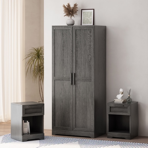 Danbury 3 Piece Wardrobe and 1 Drawer Nightstand Bedroom Set by Christopher Knight Home - - 37827518