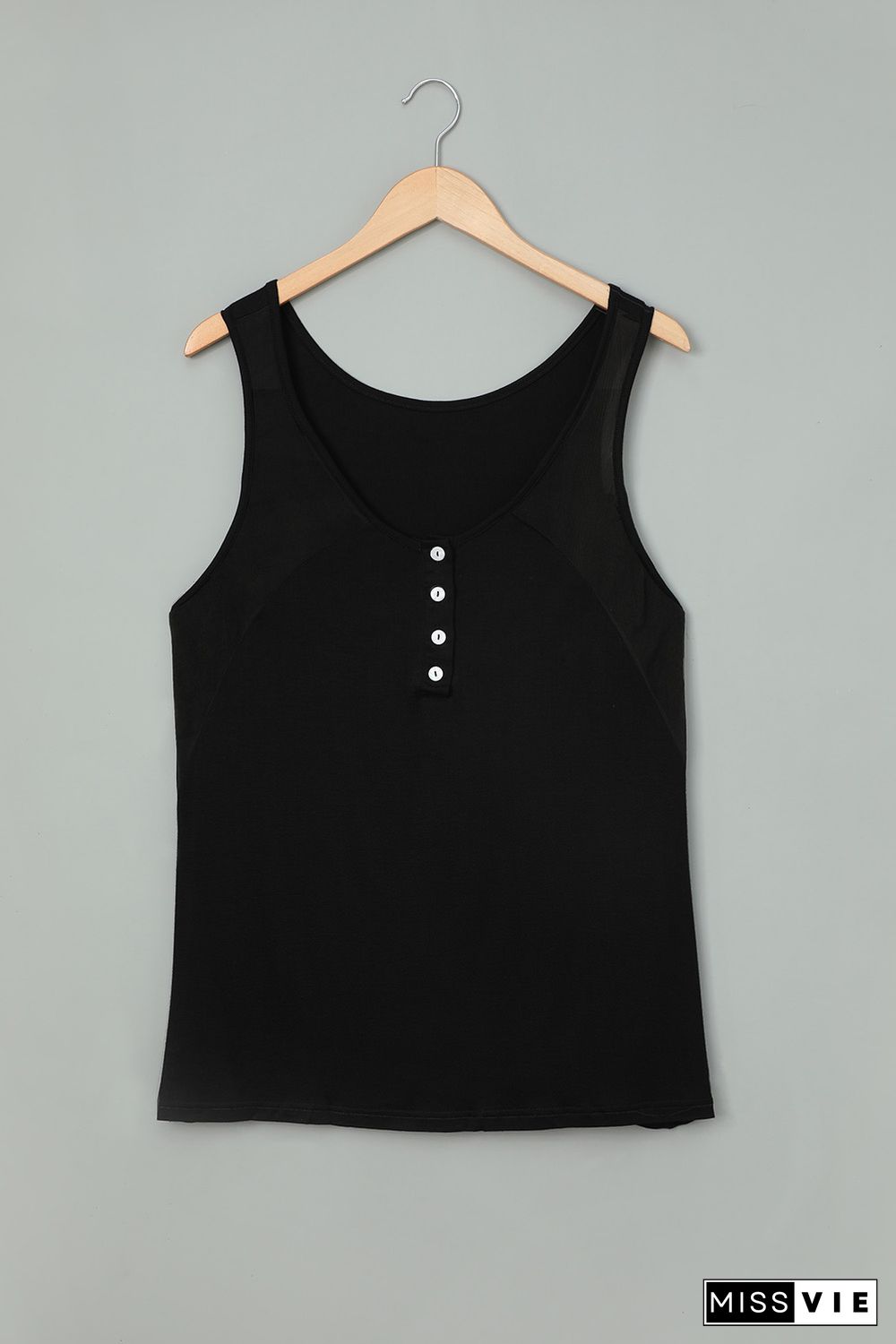 Black Button Loose Tank Top