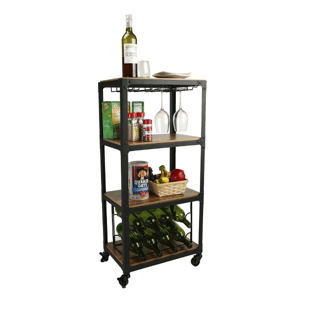 Mind Reader Rolling 4 tier Bar Cart With Wine Rack And Wine Glasses Storage