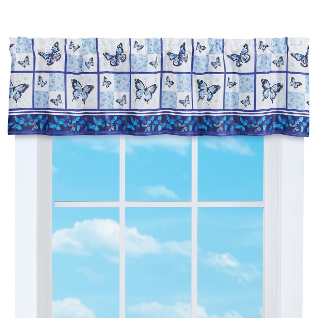 Collections Etc Blue Butterfly Floral Patchwork Window Valance