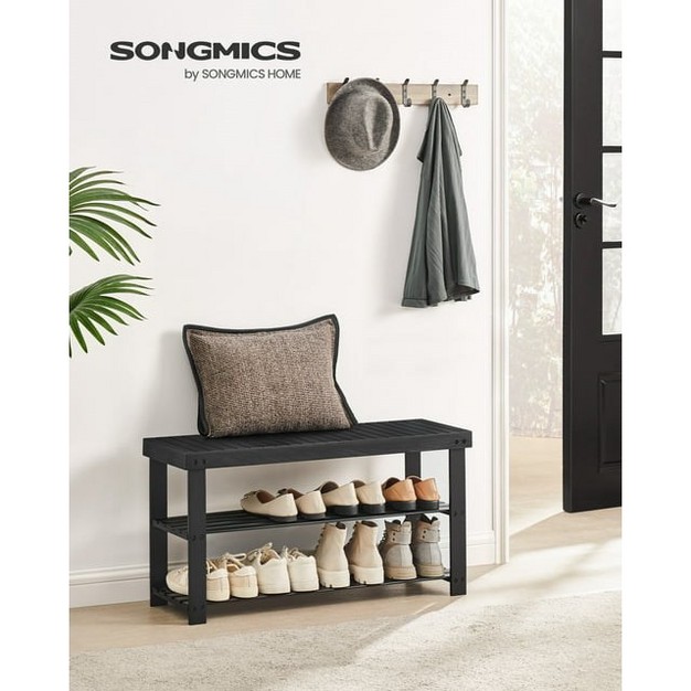 Songmics 3 tier Bamboo Shoe Rack Bench Entryway Shoe Storage Organizer