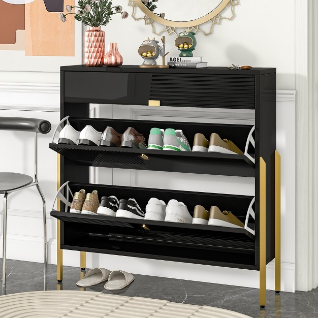 Modern Freestanding Shoe Cabinet With 2 Flap Drawers And 1 Slide Drawer Modernluxe