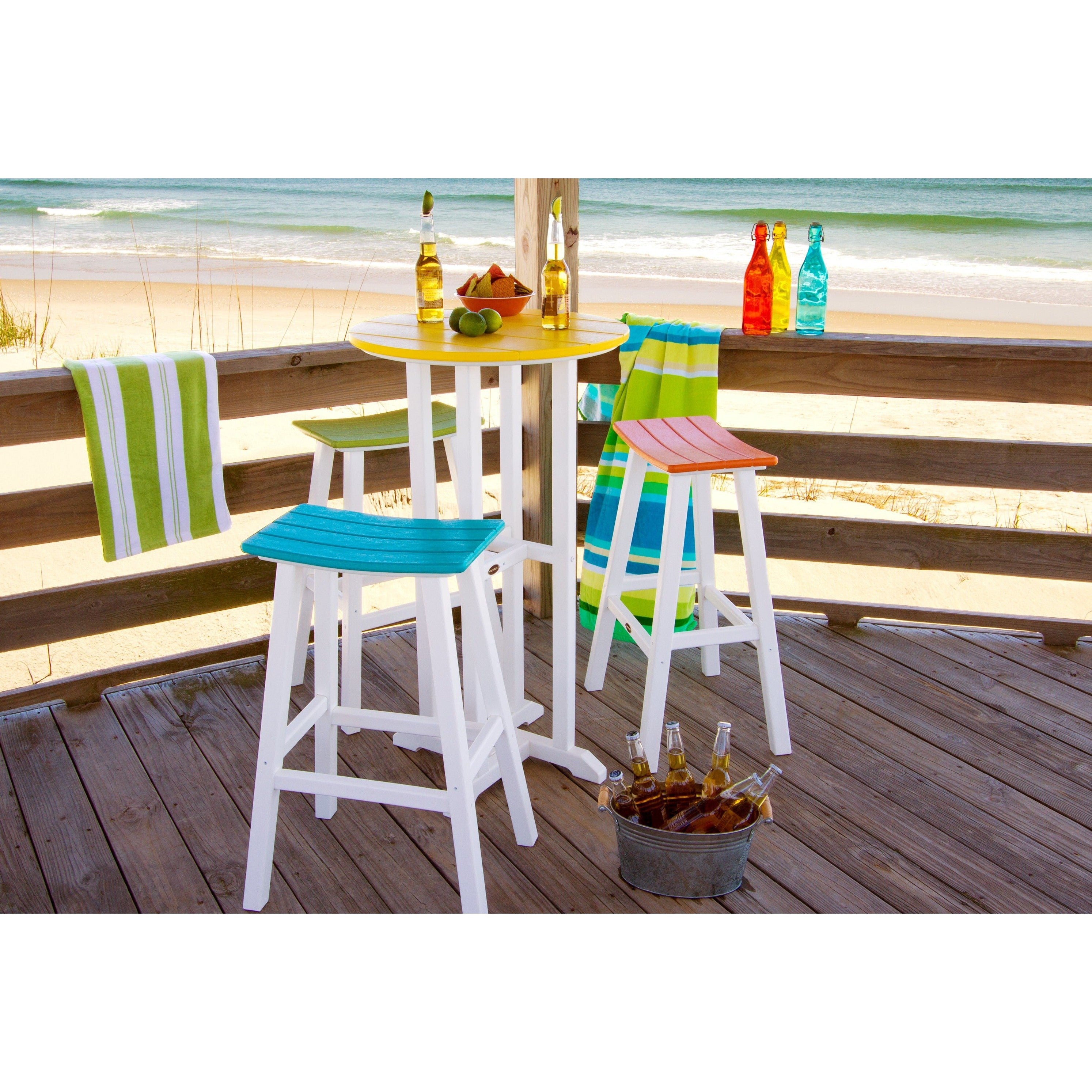 Polywood Contempo Outdoor 4pc Round Saddle Bar Stool Set