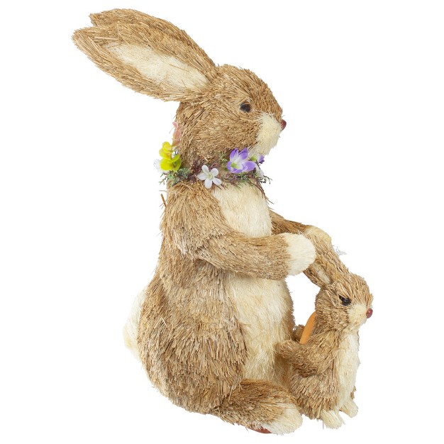 Sisal Mommy And Baby Bunny Easter Figure