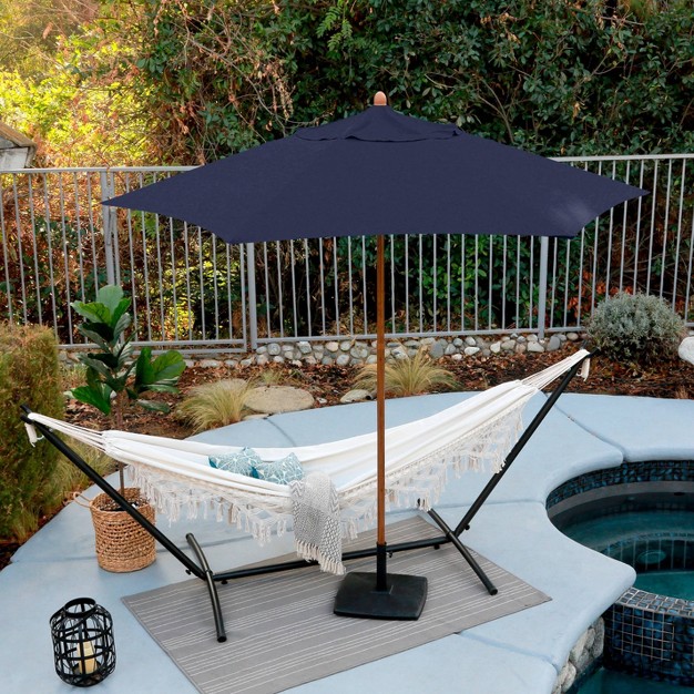 9 x27 X 9 x27 Round Wood Grain Steel Patio Umbrella Navy Blue Astella