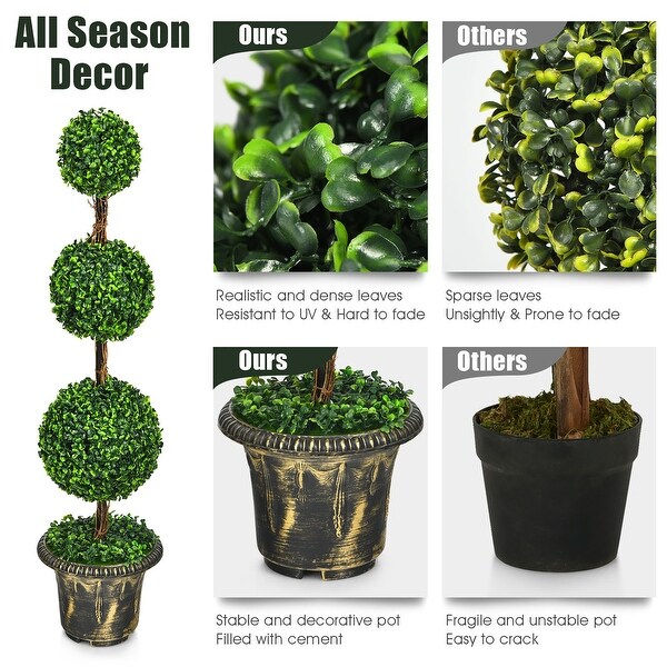 Costway 4' Artificial Topiary Triple Ball Tree Plant Indoor Outdoor UV