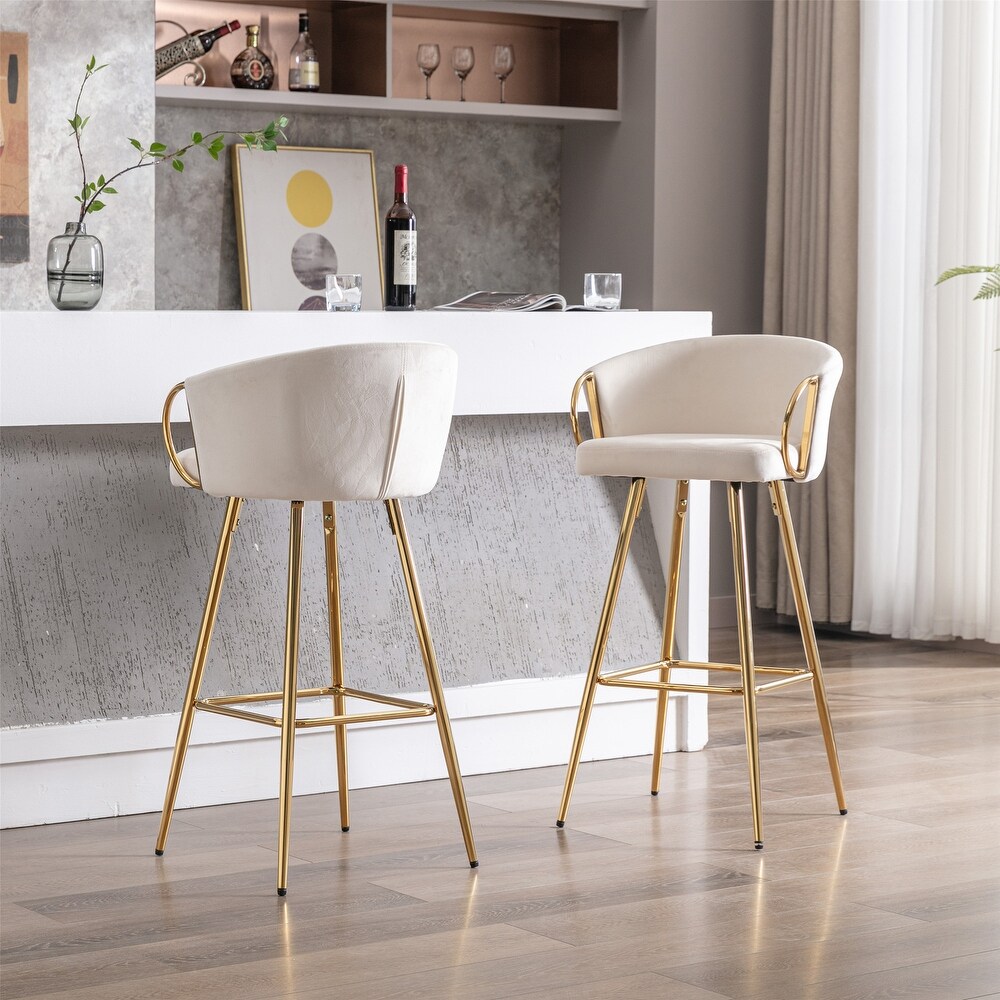 39.37 Inch High Velvet Bar Stools With Golden legs (Set of 2)   N/A