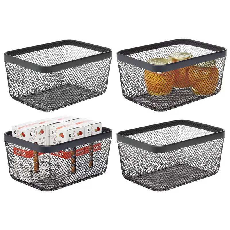 mDesign Steel Food Storage Organizer Bin Mesh Basket for Pantry - 4 Pack