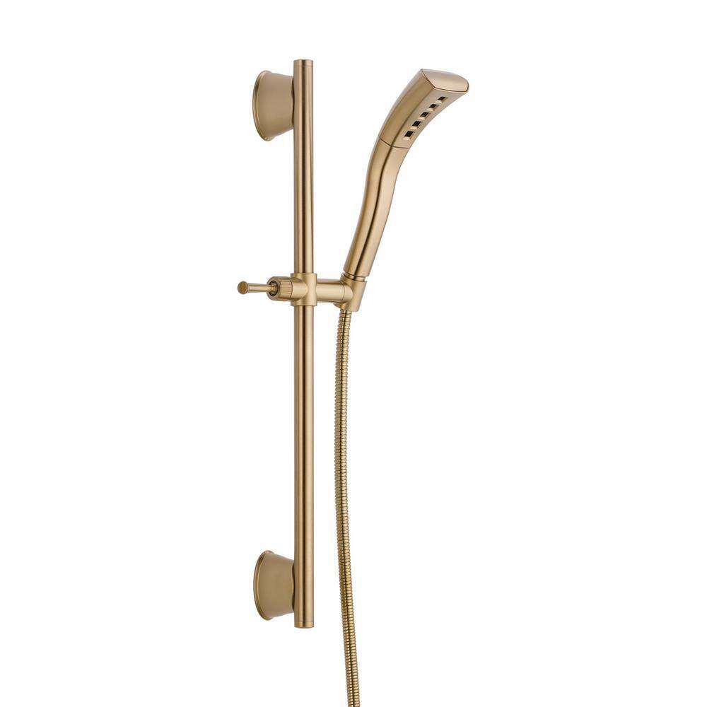 Delta 1-Spray Patterns 1.75 GPM 2.3 in. Wall Mount Handheld Shower Head with Slide Bar and H2Okinetic in Champagne Bronze 51579-CZ