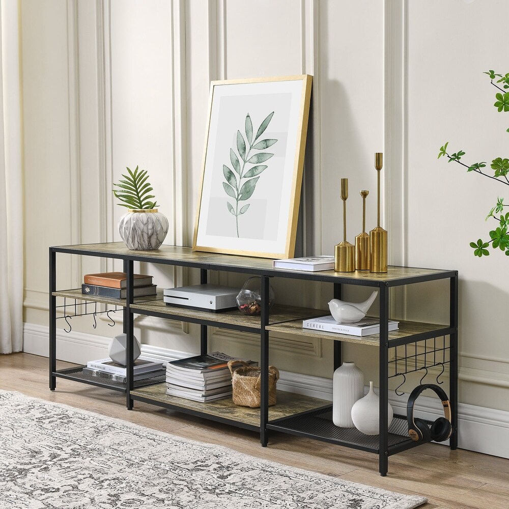 End Table  55 Inch up to 71 Inches TV Stand with Storage Shelves  3 Tier Television Cabinet