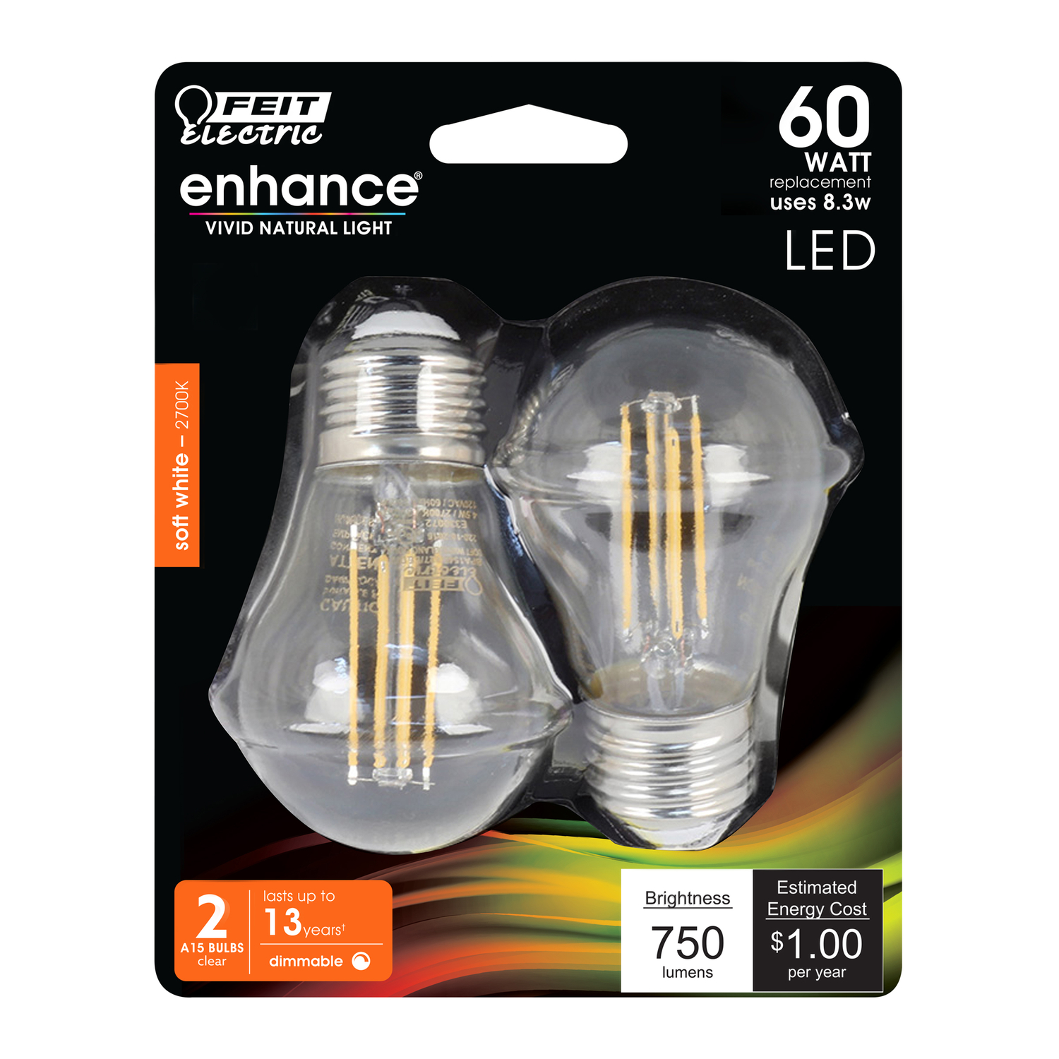 Feit A15 E26 (Medium) LED Bulb Soft White 60 Watt Equivalence 2 pk