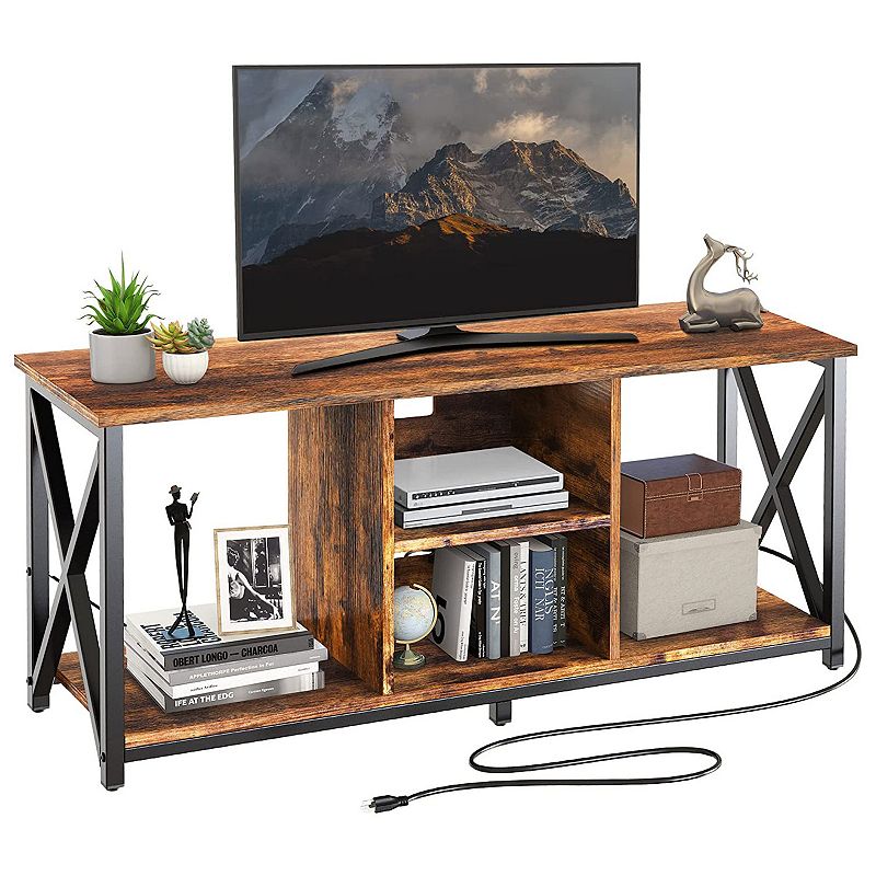 Fabato Wood 65 Inch Tv Stand and Entertainment Center W/ 4 Socket Plug-in Station