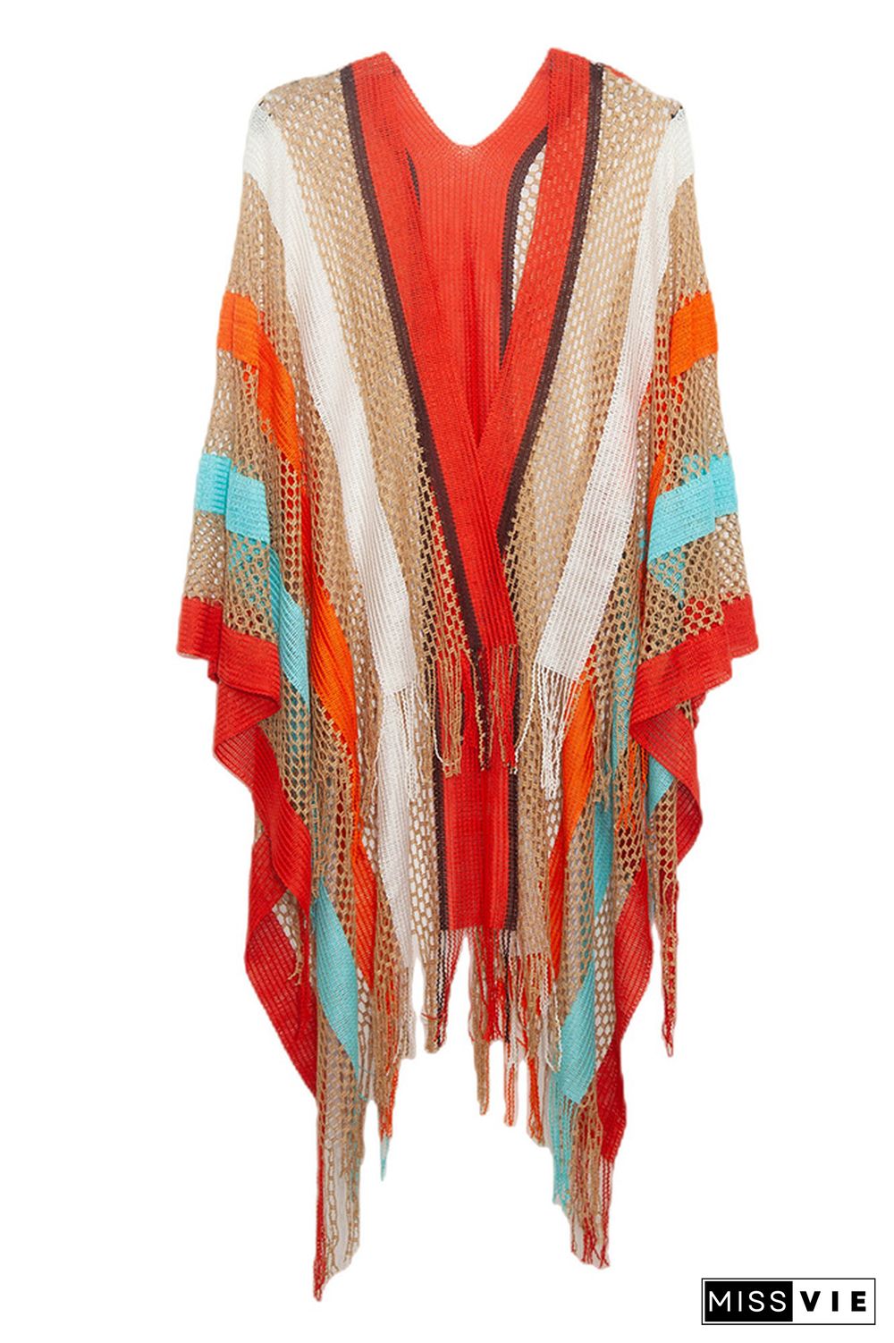 Colorful Stripes Tassle Eyelet Cover Up