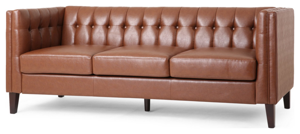 Elegant Sofa  Faux Leather Seat With Tuxedo Arms  ampTufted Back   Contemporary   Sofas   by Decorn  Houzz