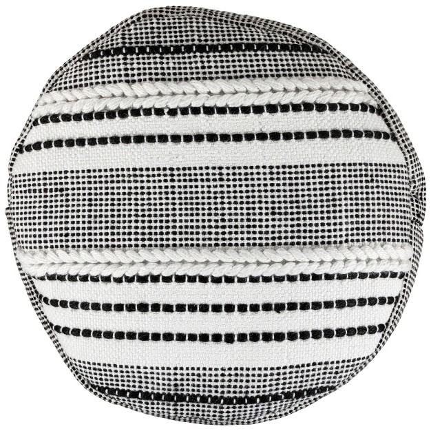 White And Black Striped Outdoor Woven Pouf Ottoman