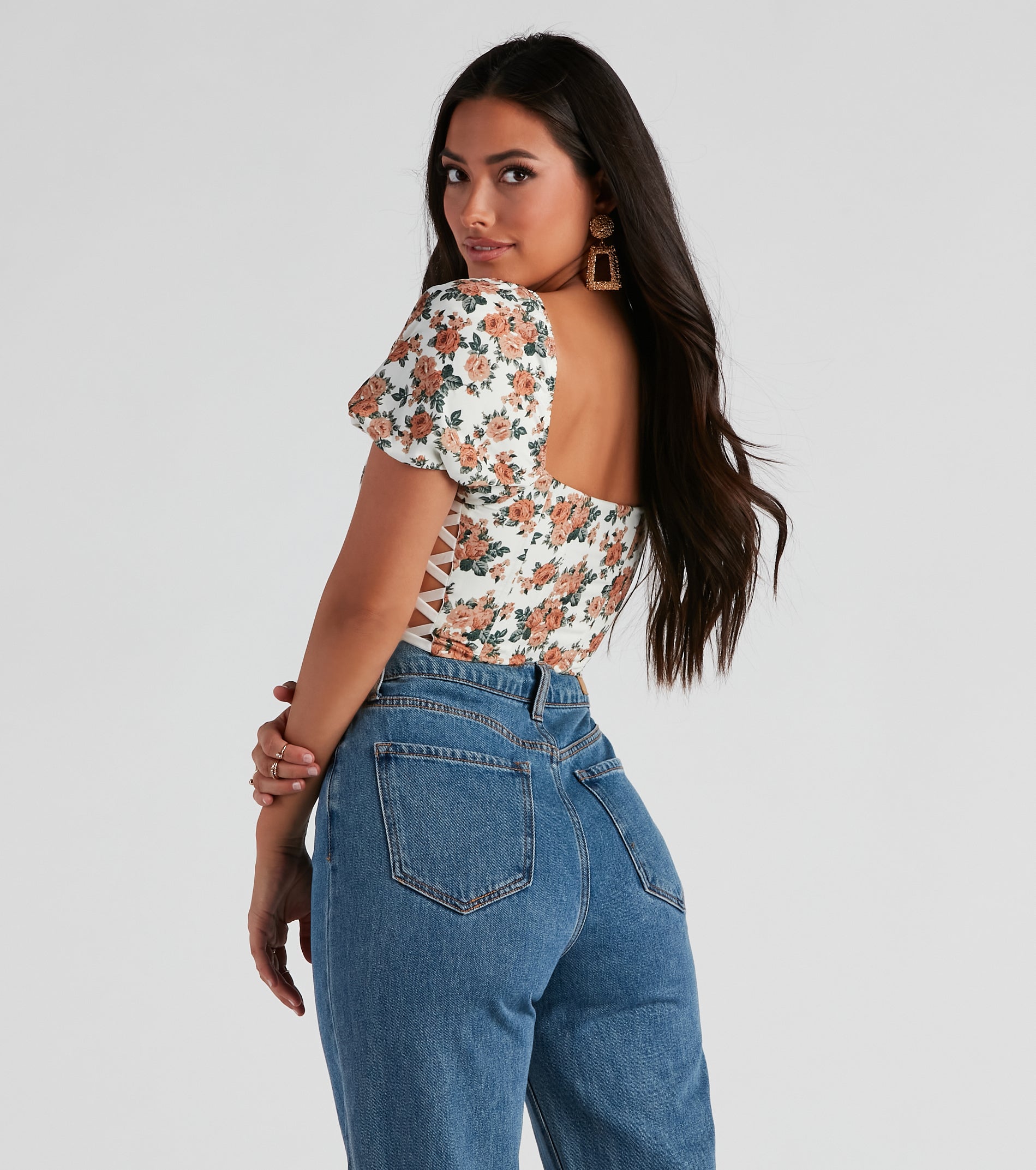 Gorgeous Blooms Puff Sleeve Crop Top