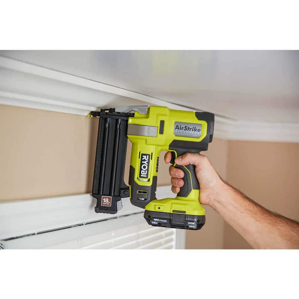 RYOBI ONE+ 18V 18-Gauge Cordless AirStrike Brad Nailer with 1.5 Ah Battery and Charger P321KN