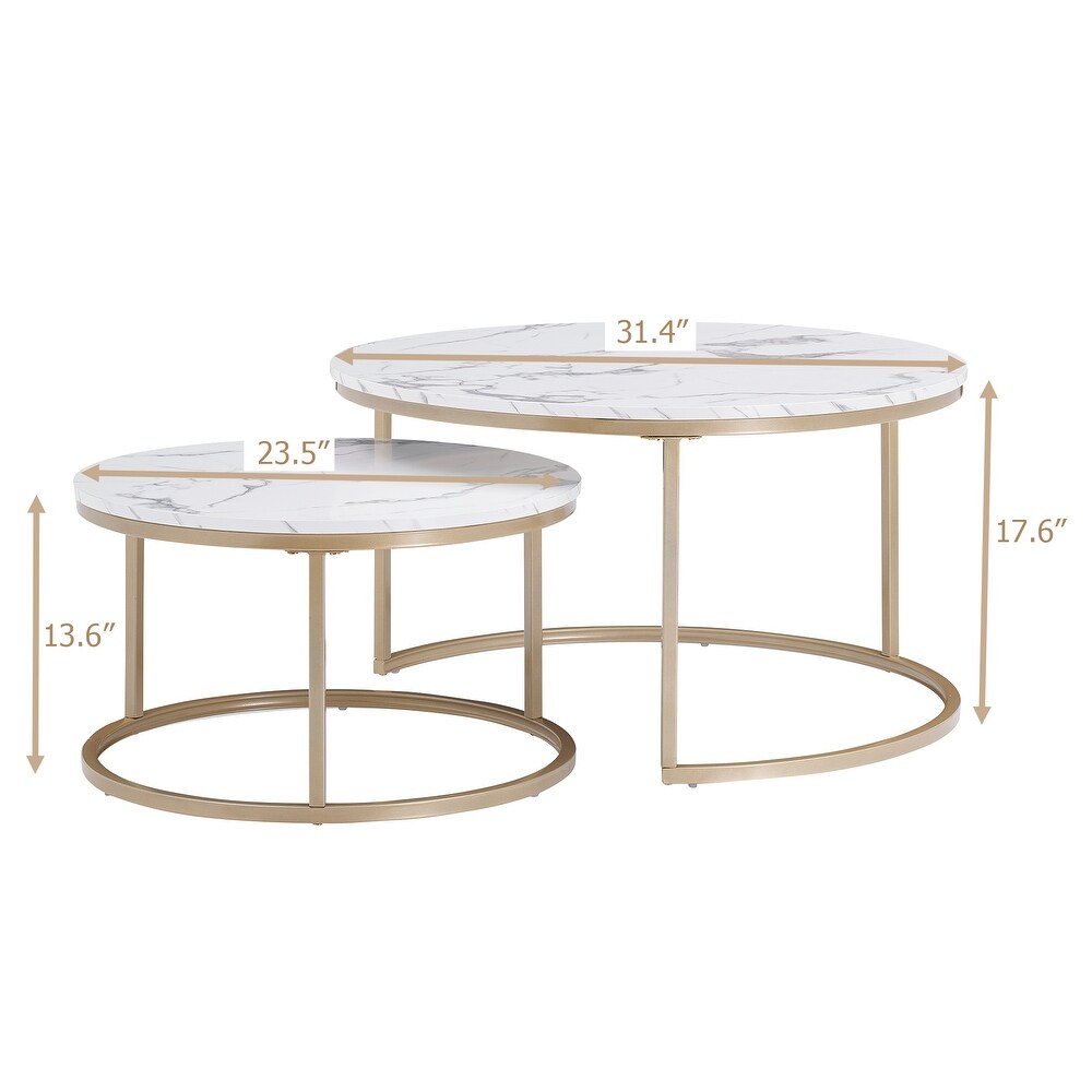 Elegant Marble Style Coffee Table with Iron Frame